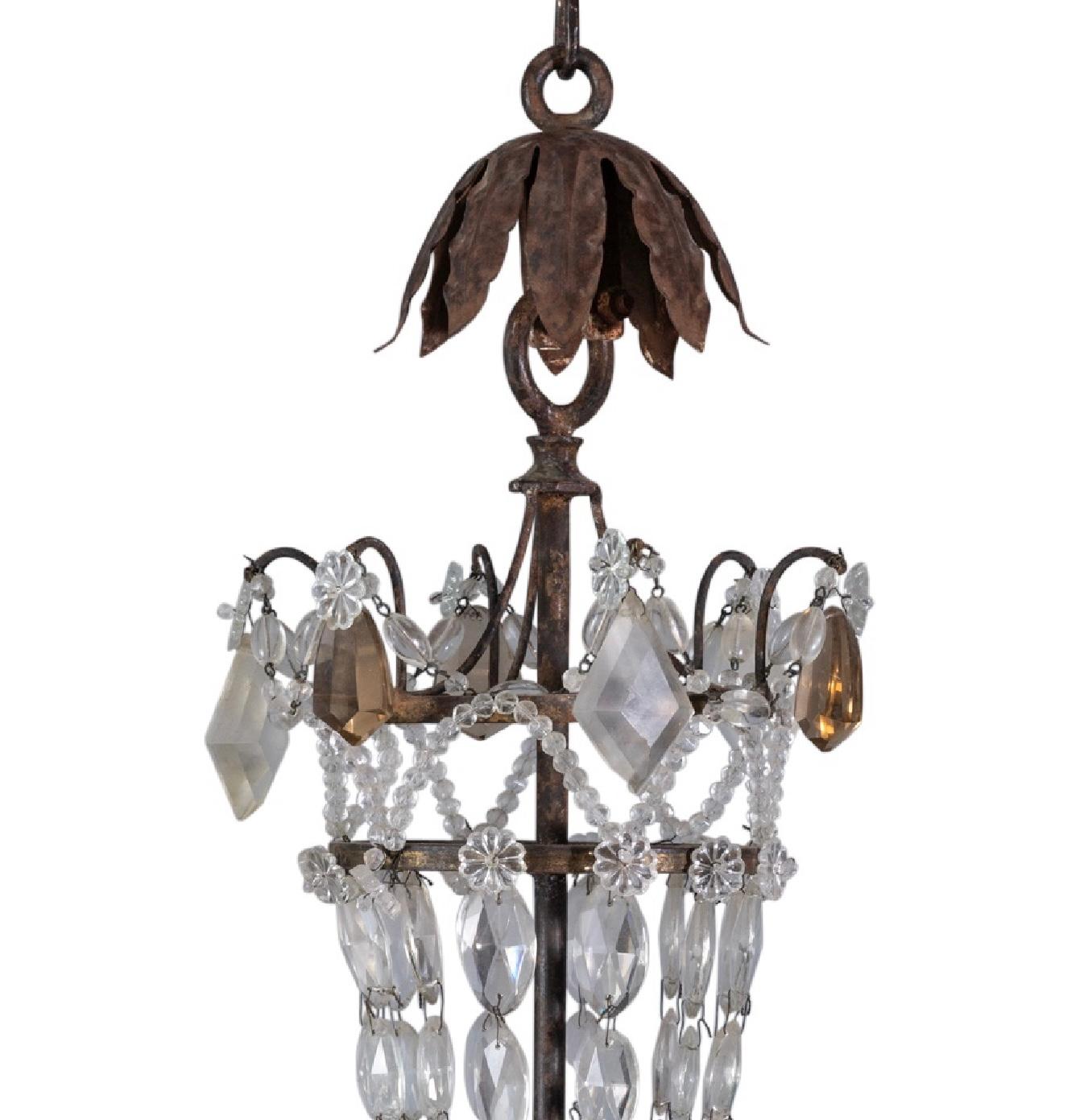 French Continental Iron and Cut Glass Six-Light Chandelier For Sale