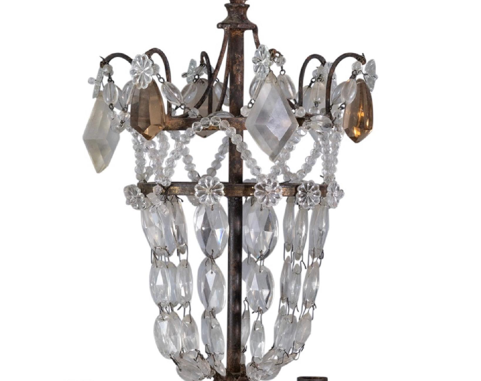 Continental Iron and Cut Glass Six-Light Chandelier In Good Condition For Sale In Bradenton, FL