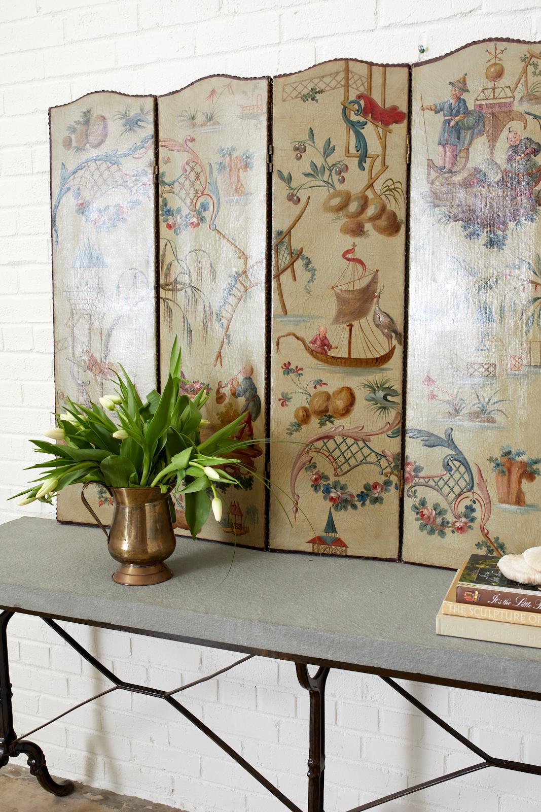 Continental Lacquered Chinoiserie Five-Panel Folding Screen 4