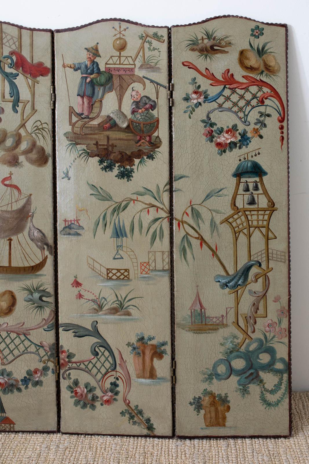 Continental Lacquered Chinoiserie Five-Panel Folding Screen 1