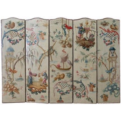 Vintage Continental Lacquered Chinoiserie Five-Panel Folding Screen