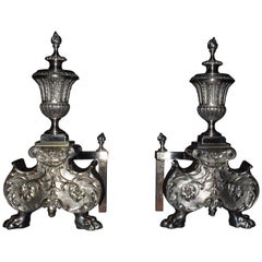 Continental, Late 19th Century, Pair of Silver Plate Andirons