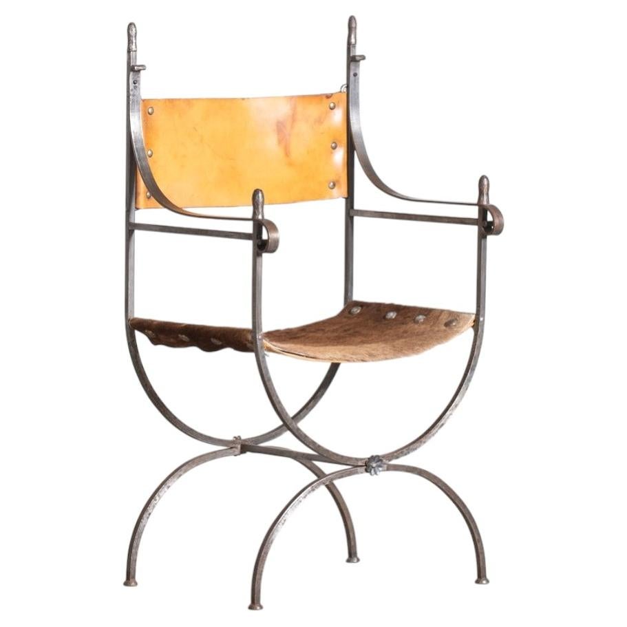Continental Leather & Hide Curule Chair For Sale