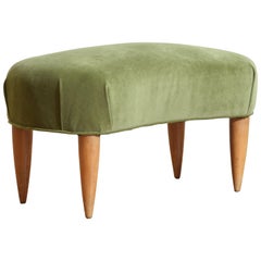 Vintage Continental Light Walnut and Upholstered Bench Mid-Third Quarter of 20th Century