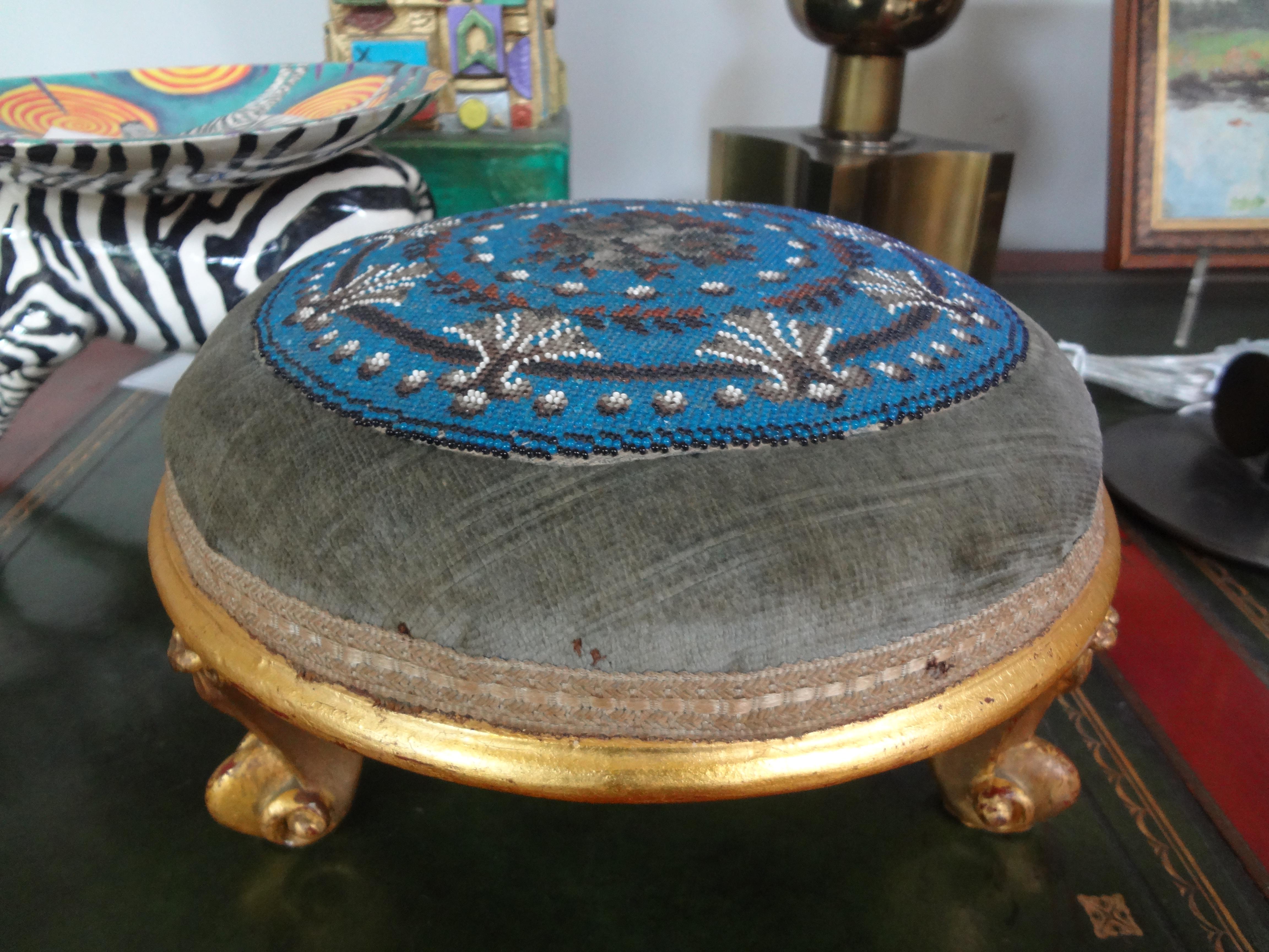 Continental Louis XV Style Beaded Giltwood Footstool For Sale 4