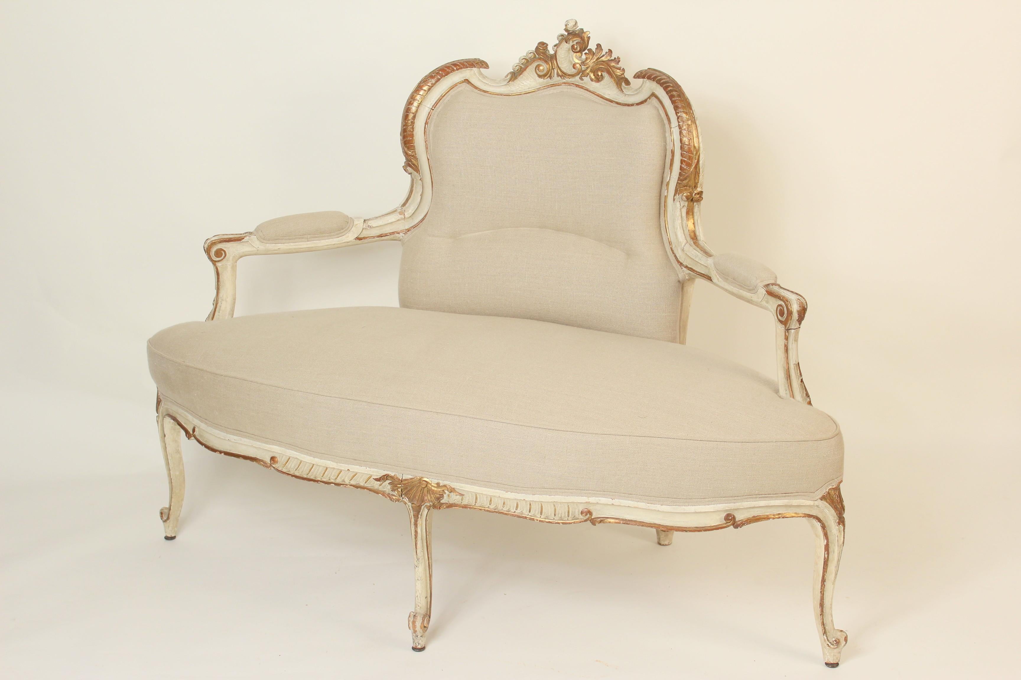 European Continental Louis XV Style Painted and Gilt Decorated Settee