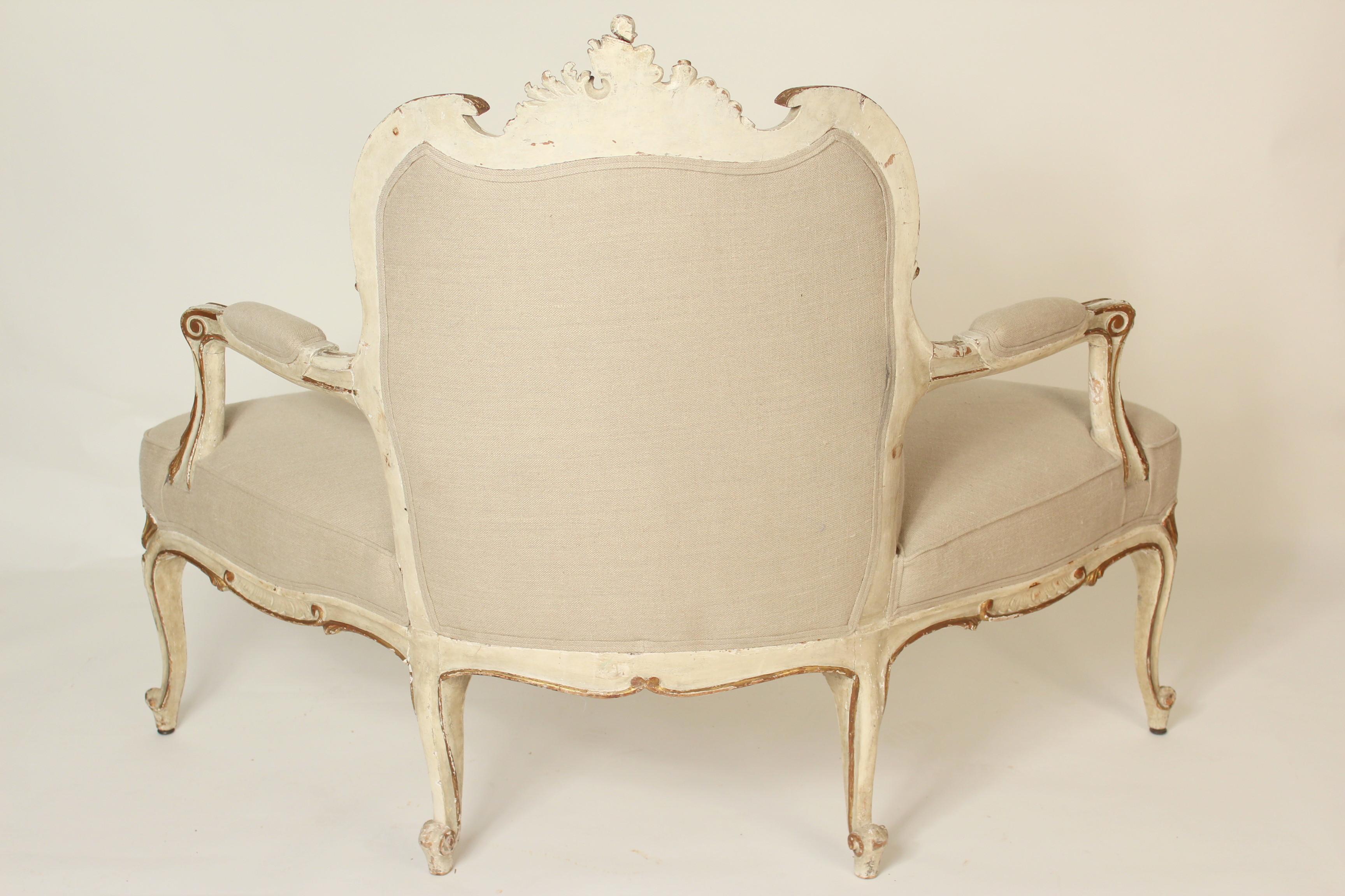 19th Century Continental Louis XV Style Painted and Gilt Decorated Settee
