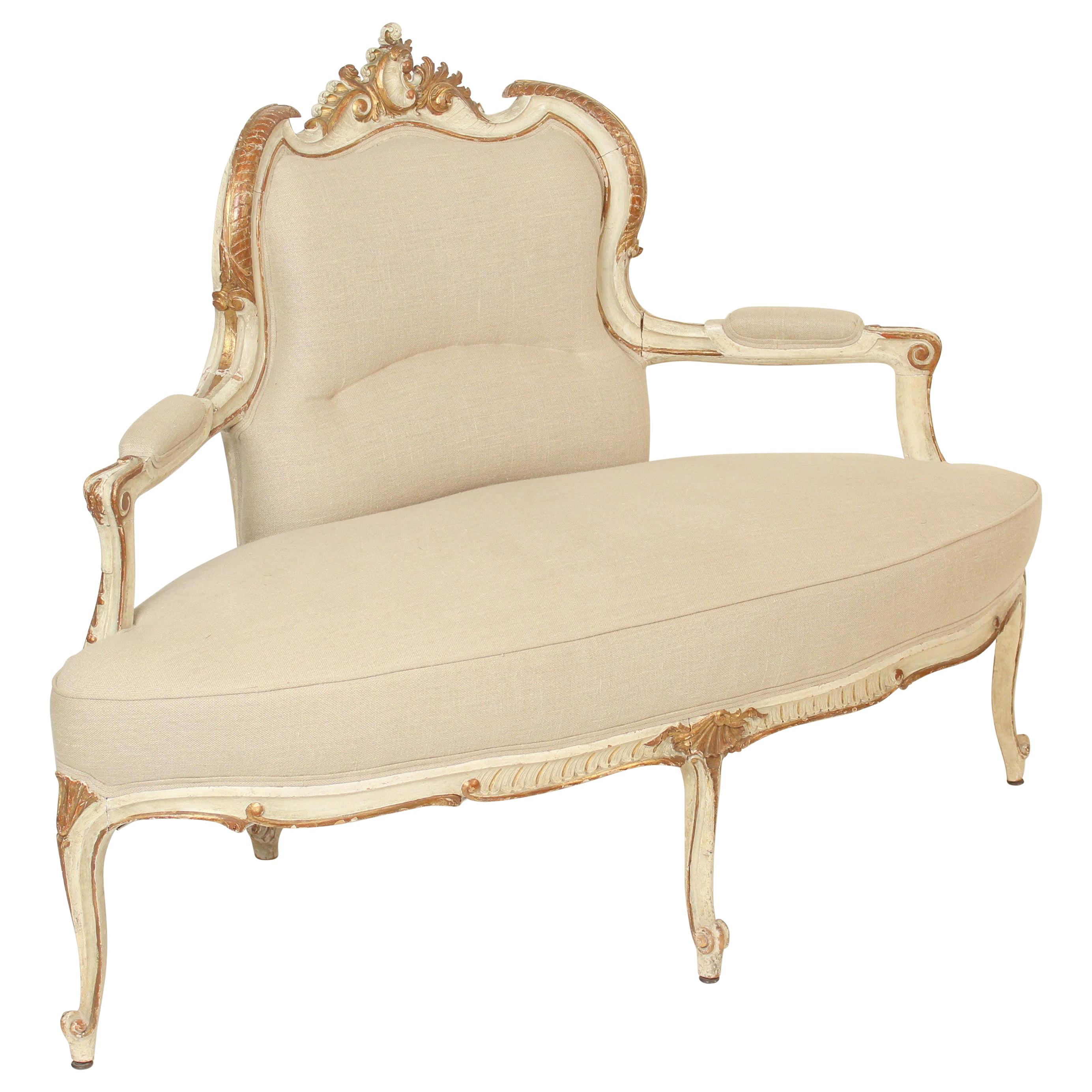 Continental Louis XV Style Painted and Gilt Decorated Settee