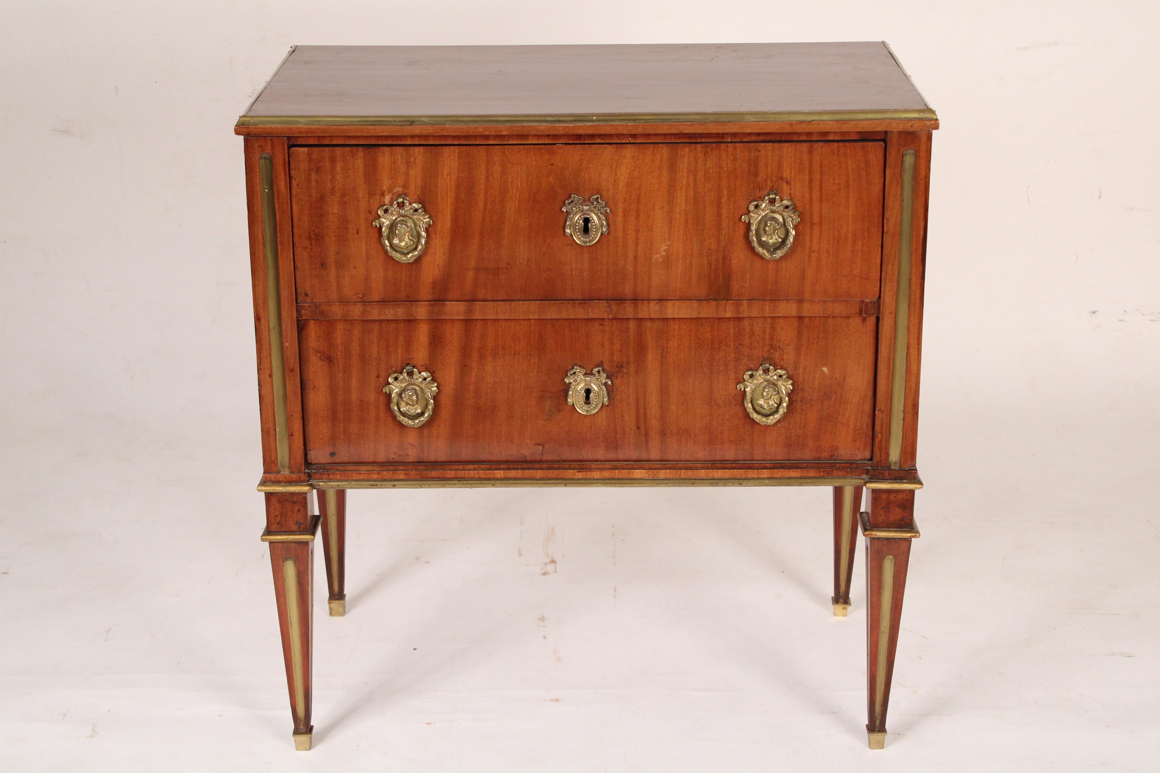European Continental Louis XVI Mahogany Chest of Drawers with Brass Inlay For Sale