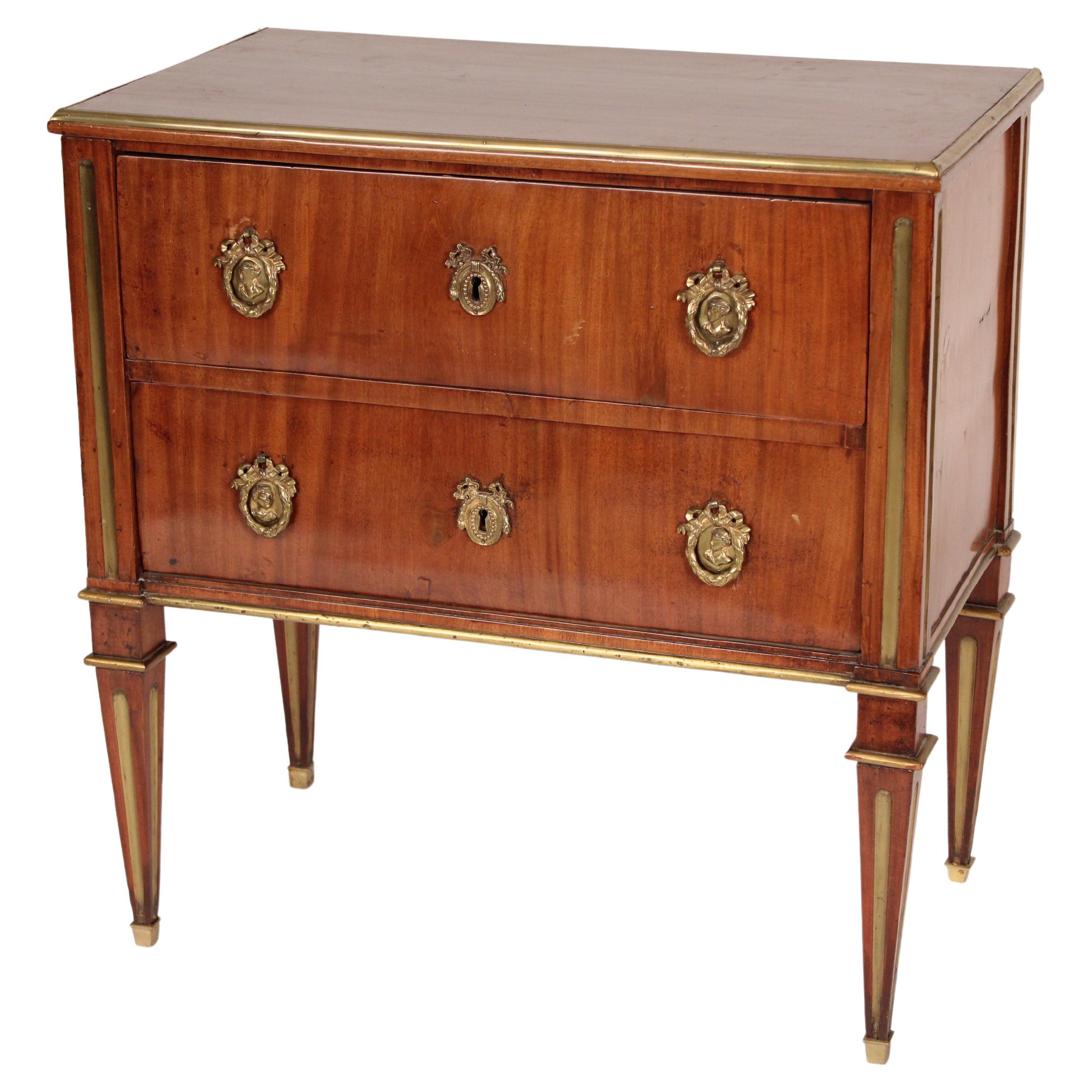 Continental Louis XVI Mahogany Chest of Drawers with Brass Inlay For Sale