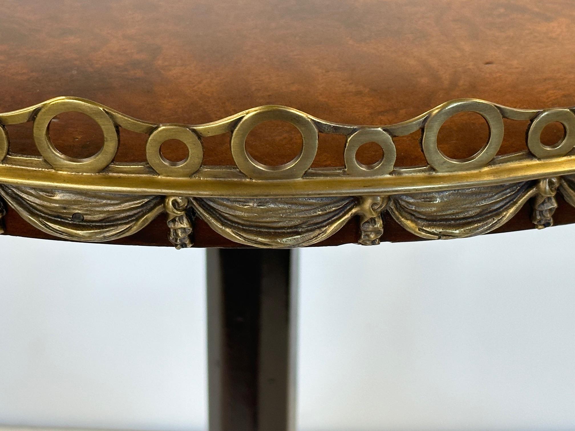 Continental Mahogany Accent Table with Burlwood Top and Bronze Mounts For Sale 5