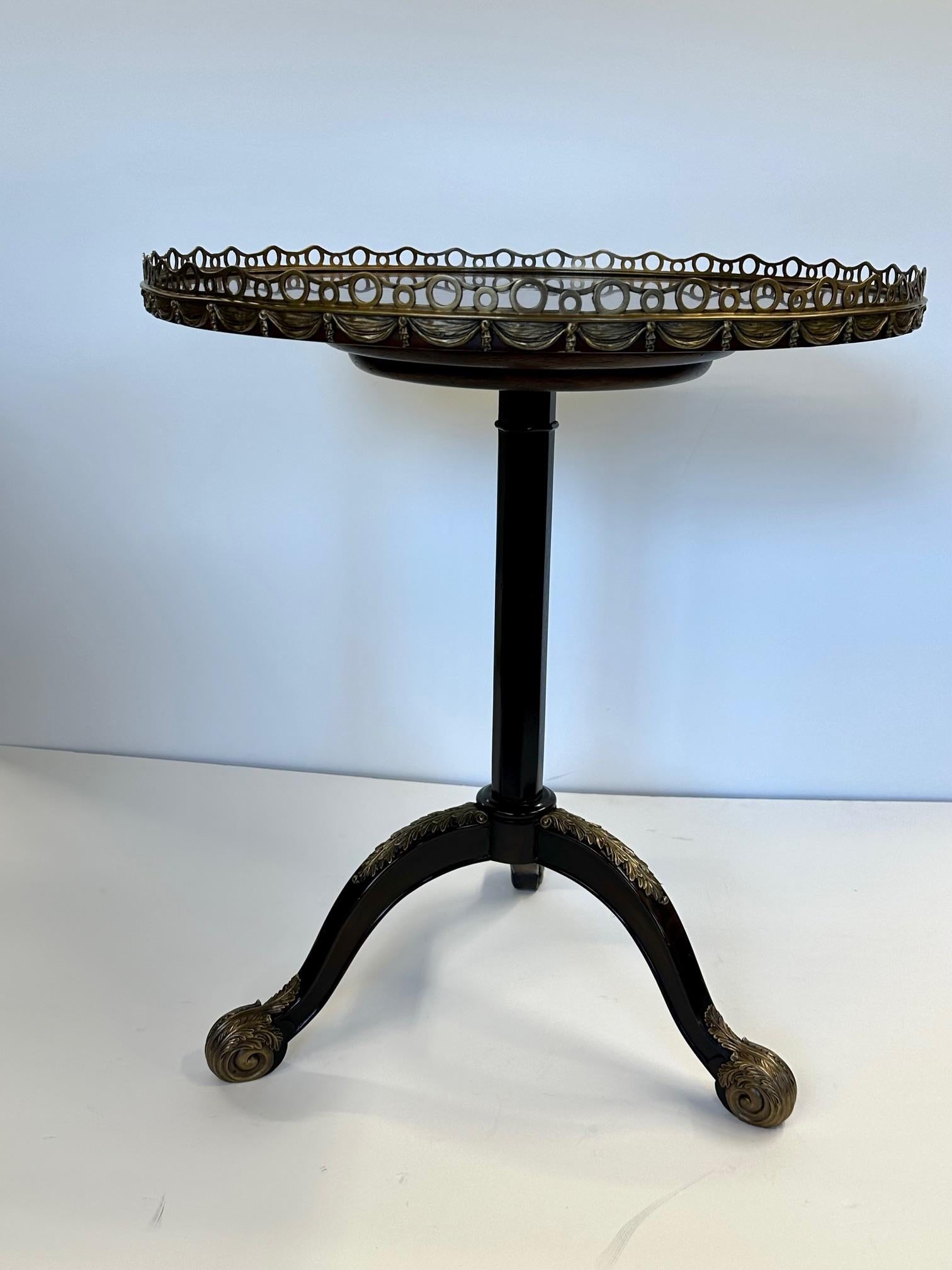 Continental Mahogany Accent Table with Burlwood Top and Bronze Mounts For Sale 6