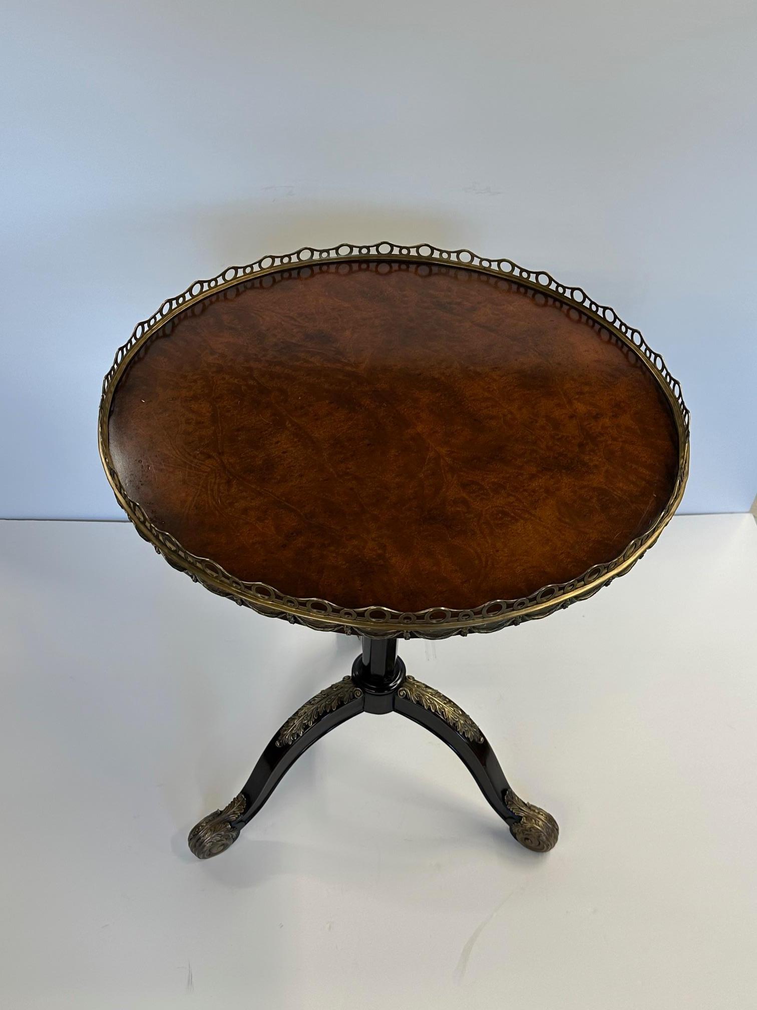 Continental Mahogany Accent Table with Burlwood Top and Bronze Mounts For Sale 8