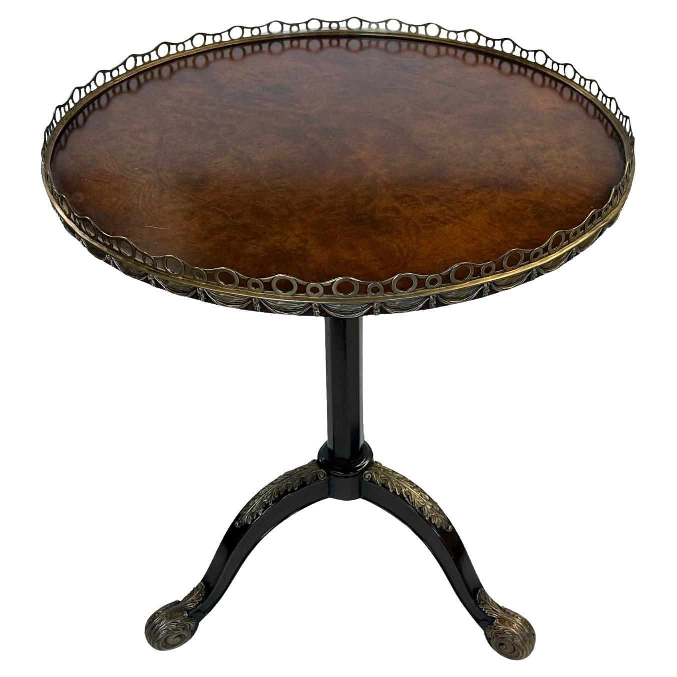 Continental Mahogany Accent Table with Burlwood Top and Bronze Mounts For Sale