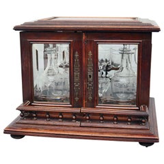 Continental Mahogany and Etched Glass Tantalus Set with Stemware, circa 1890