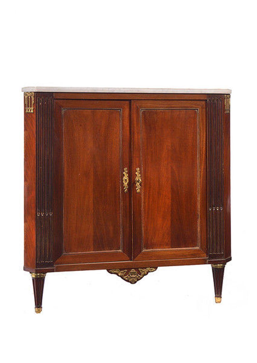 Continental Mahogany Corner Cabinet with a White Marble Top For Sale 2