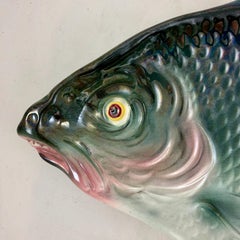 Fives-Lille French Majolica Glazed Large Fish Blue-Green Platter or Wall Plaque