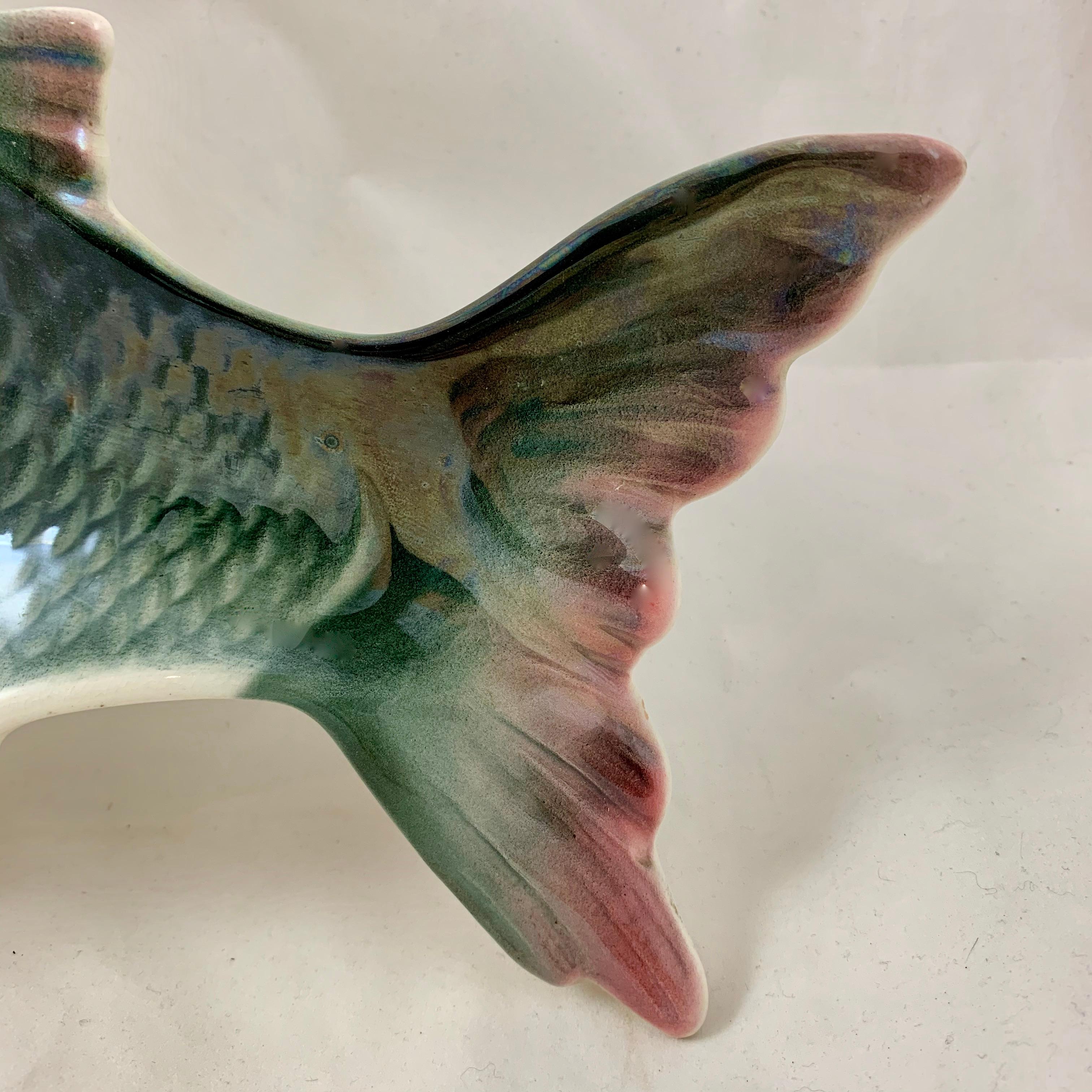 Ceramic  Fives-Lille French Majolica Glazed Large Fish Blue-Green Platter or Wall Plaque