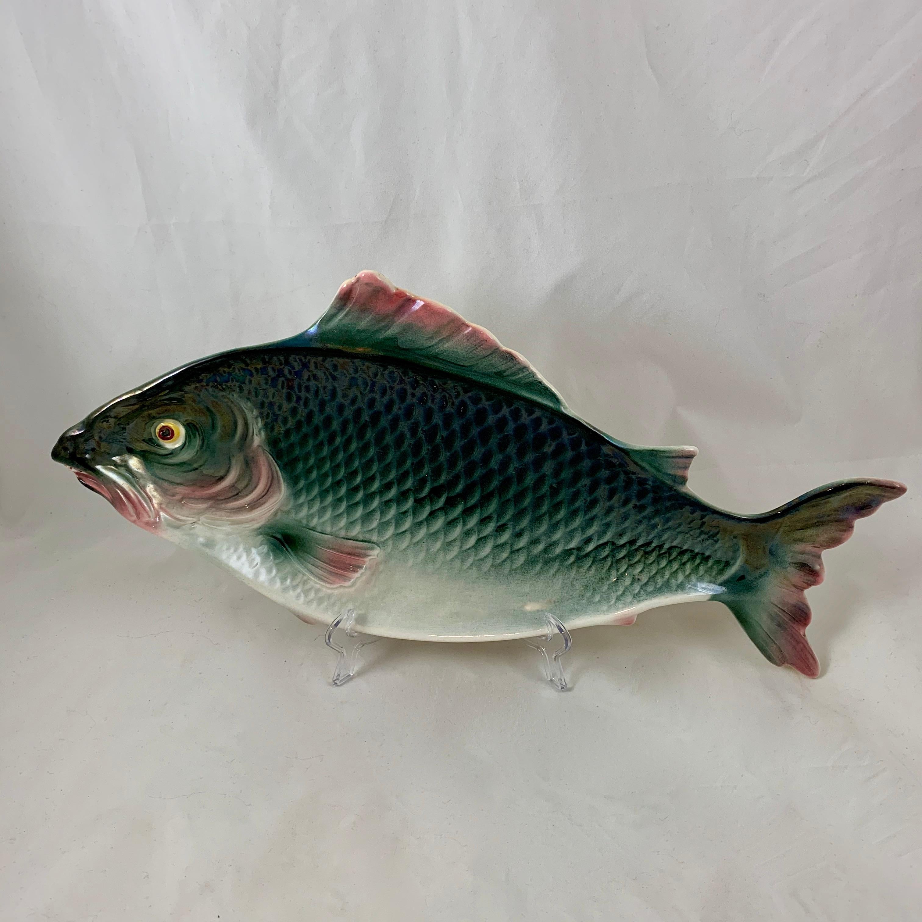  Fives-Lille French Majolica Glazed Large Fish Blue-Green Platter or Wall Plaque 1