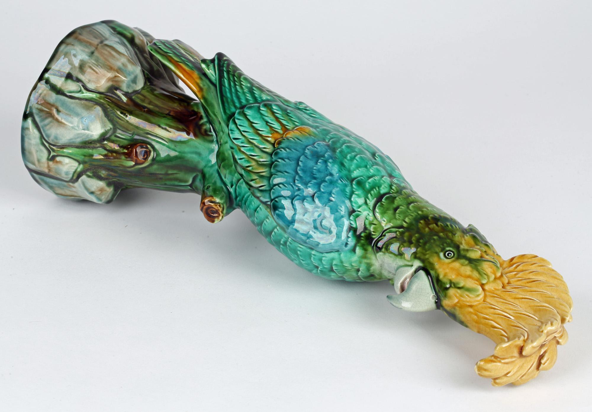 Continental Majolica Pottery Figure of a Cockatoo on a Perch 4