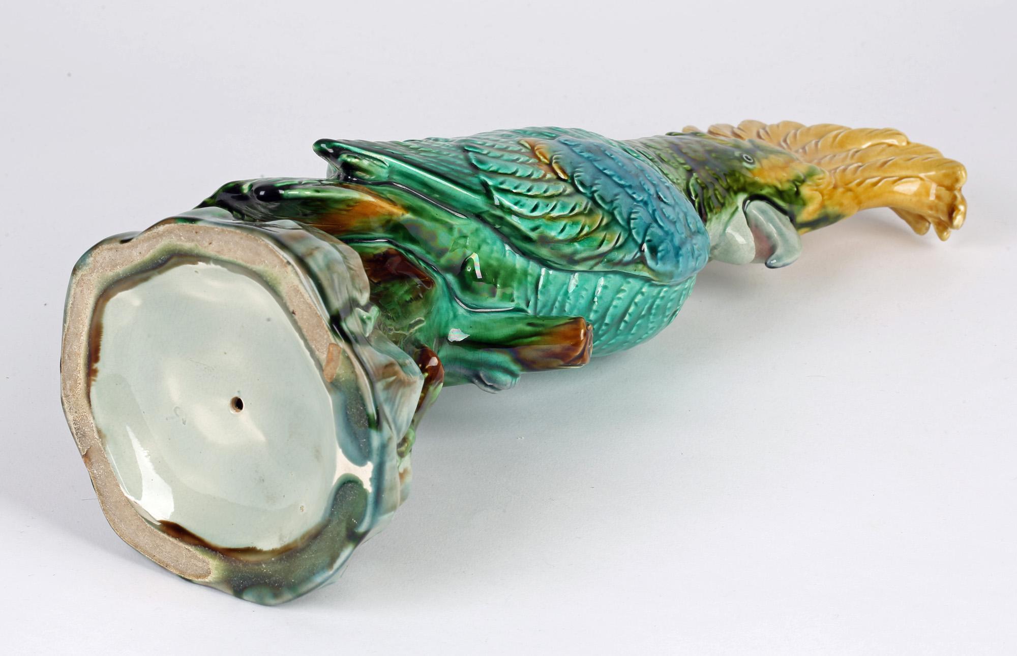 Victorian Continental Majolica Pottery Figure of a Cockatoo on a Perch