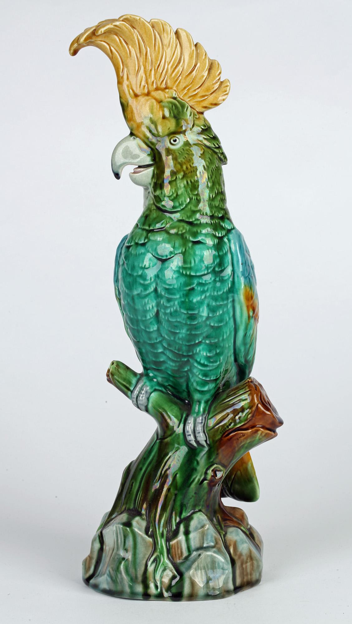 Continental Majolica Pottery Figure of a Cockatoo on a Perch 1