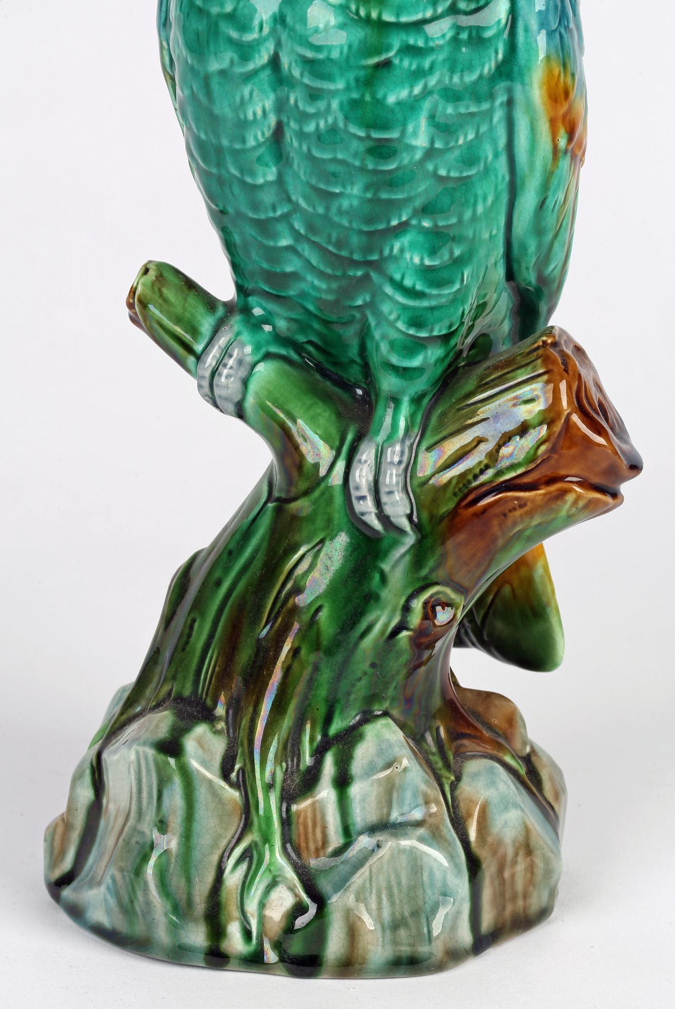 Continental Majolica Pottery Figure of a Cockatoo on a Perch 2