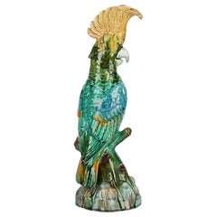 Continental Majolica Pottery Figure of a Cockatoo on a Perch