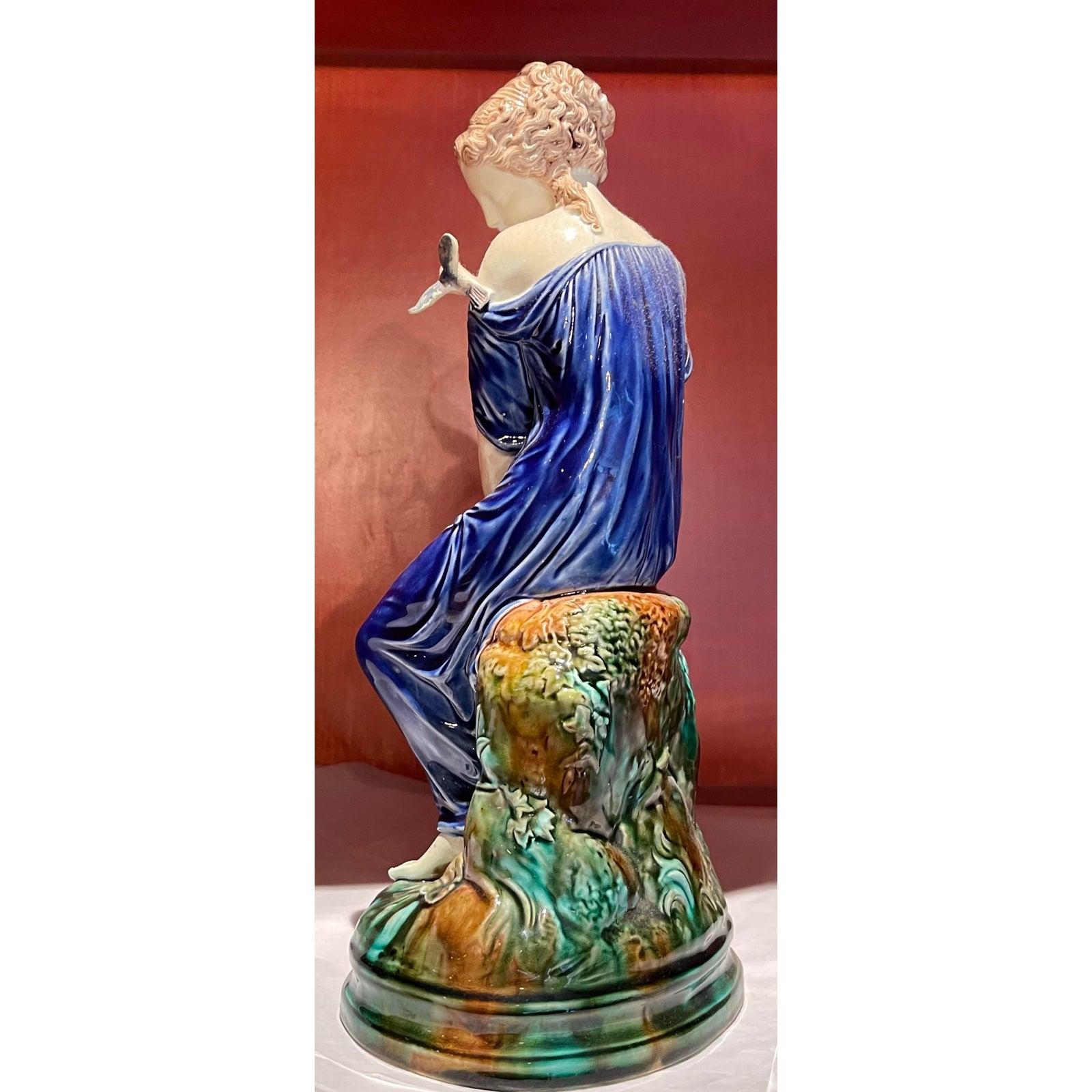 Continental Majolica Pottery Figure of a Lady and Bird, 19th Century For Sale 2