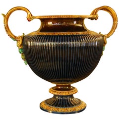 Continental Majolica Style Two Handled Vase