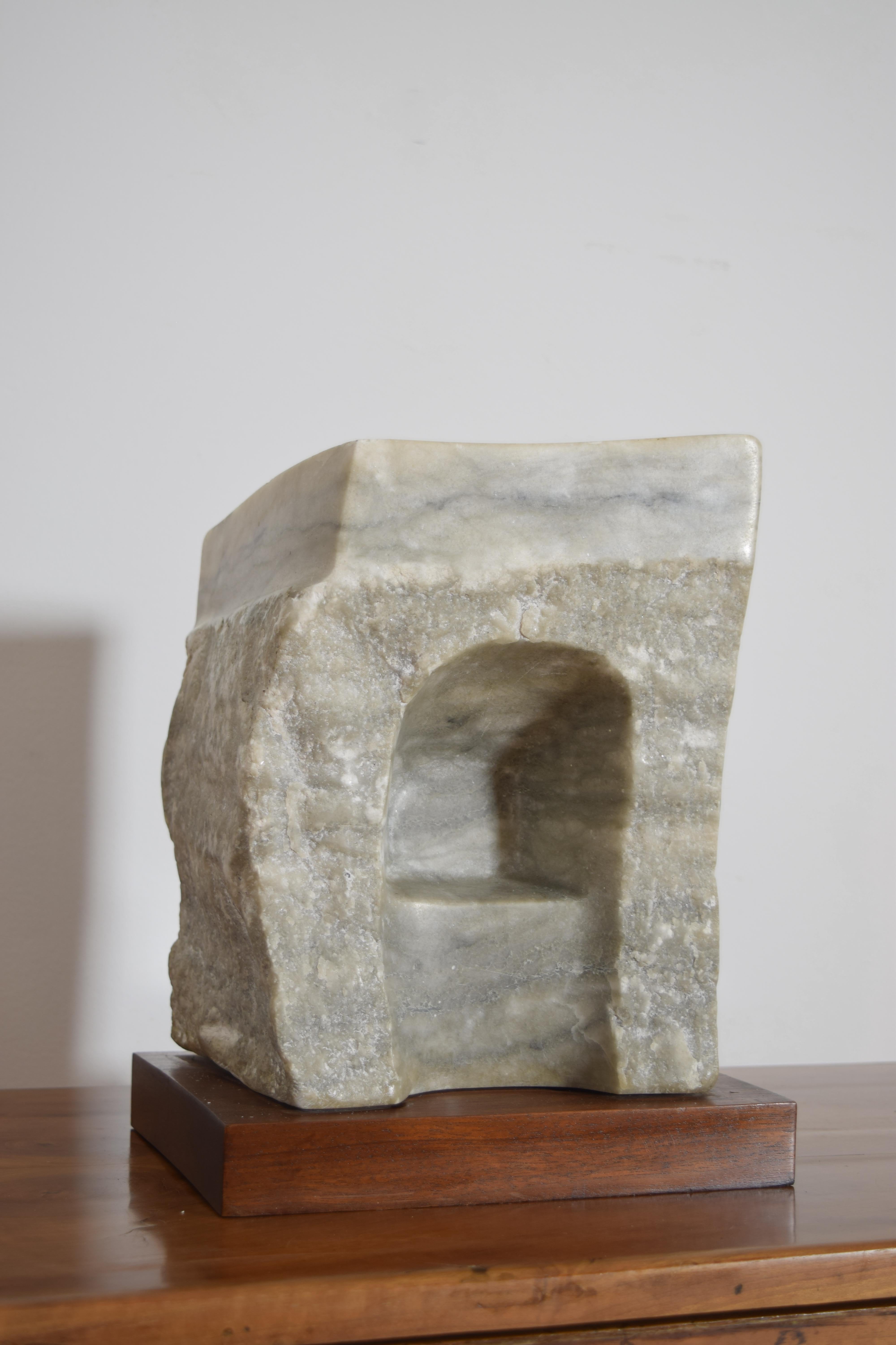 Continental Marble Sunken Arch Sculpture on Wooden Base, Late 20th Century In Good Condition For Sale In Atlanta, GA