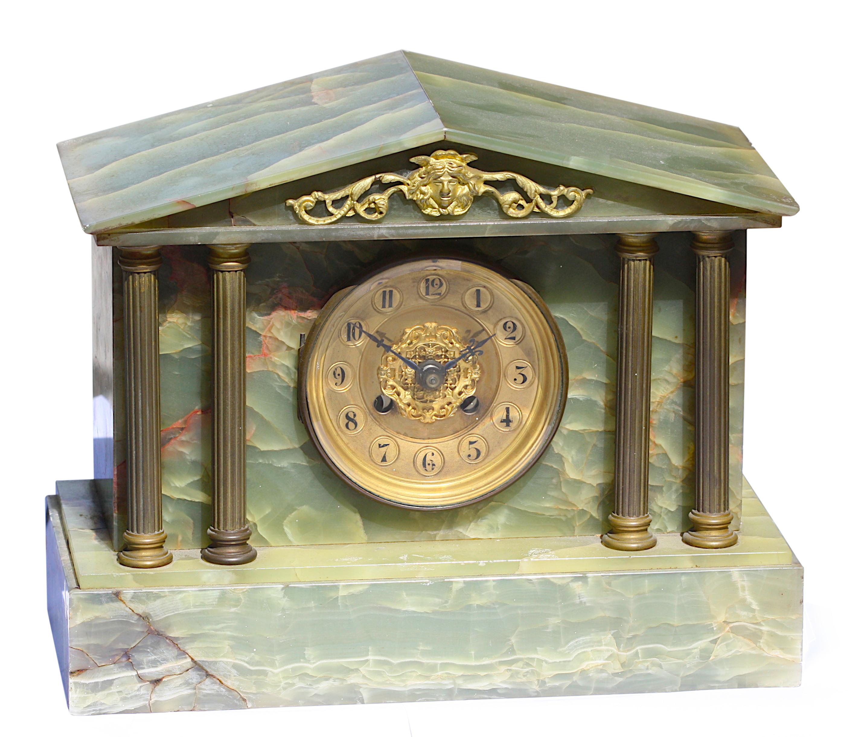 Continental Metal-Mounted Onyx Mantle Clock For Sale 1