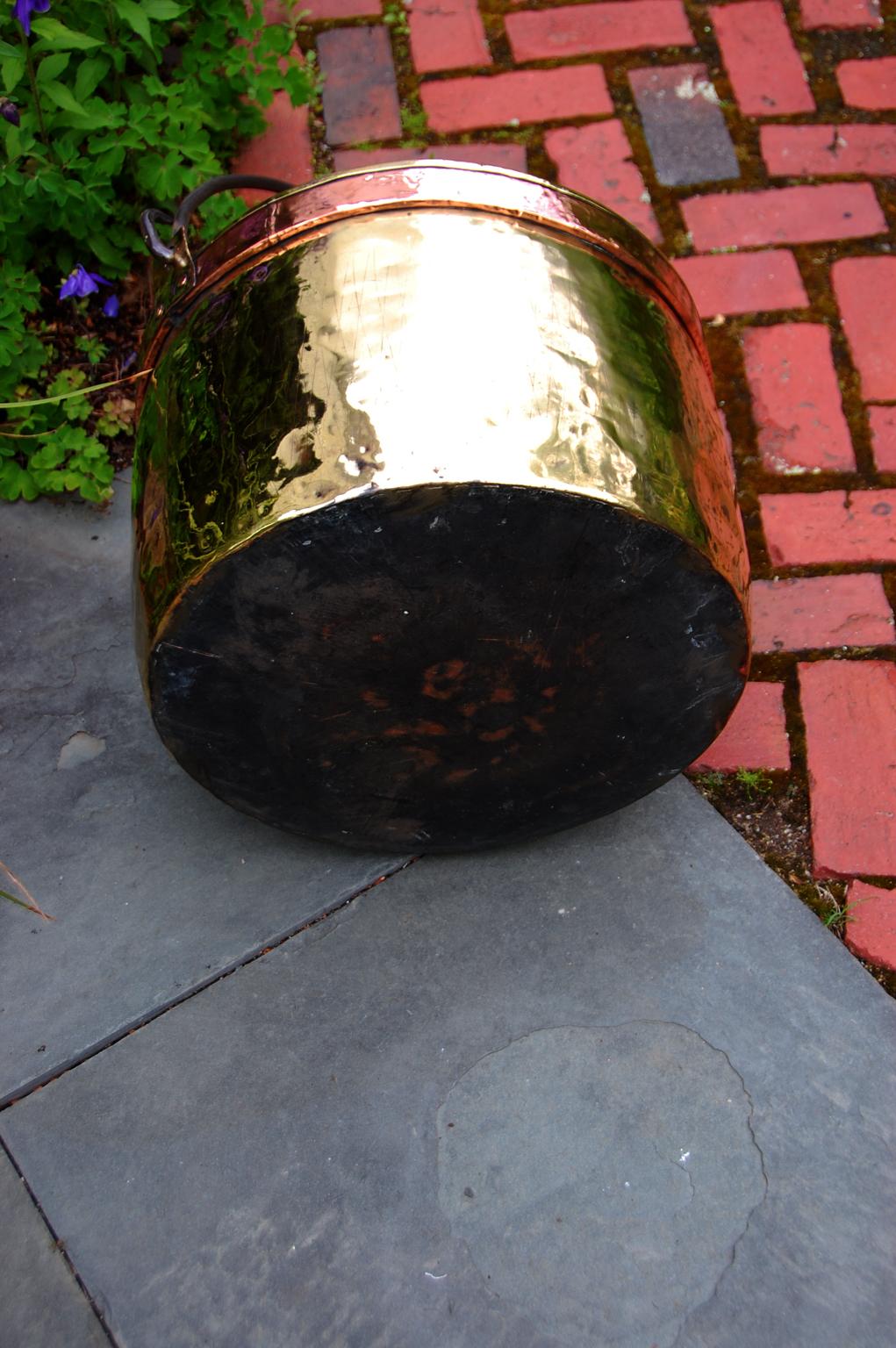 Continental Mid 19th Century Brass Cauldron with Wrought Iron Handle 2