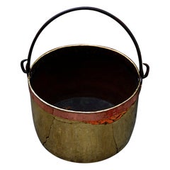 Continental Mid 19th Century Brass Cauldron with Wrought Iron Handle