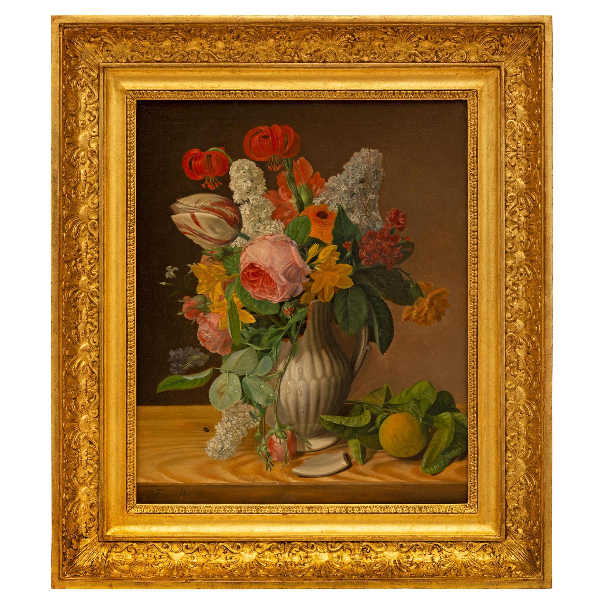 Continental Mid 19th Century Still Life Oil on Canvas Painting