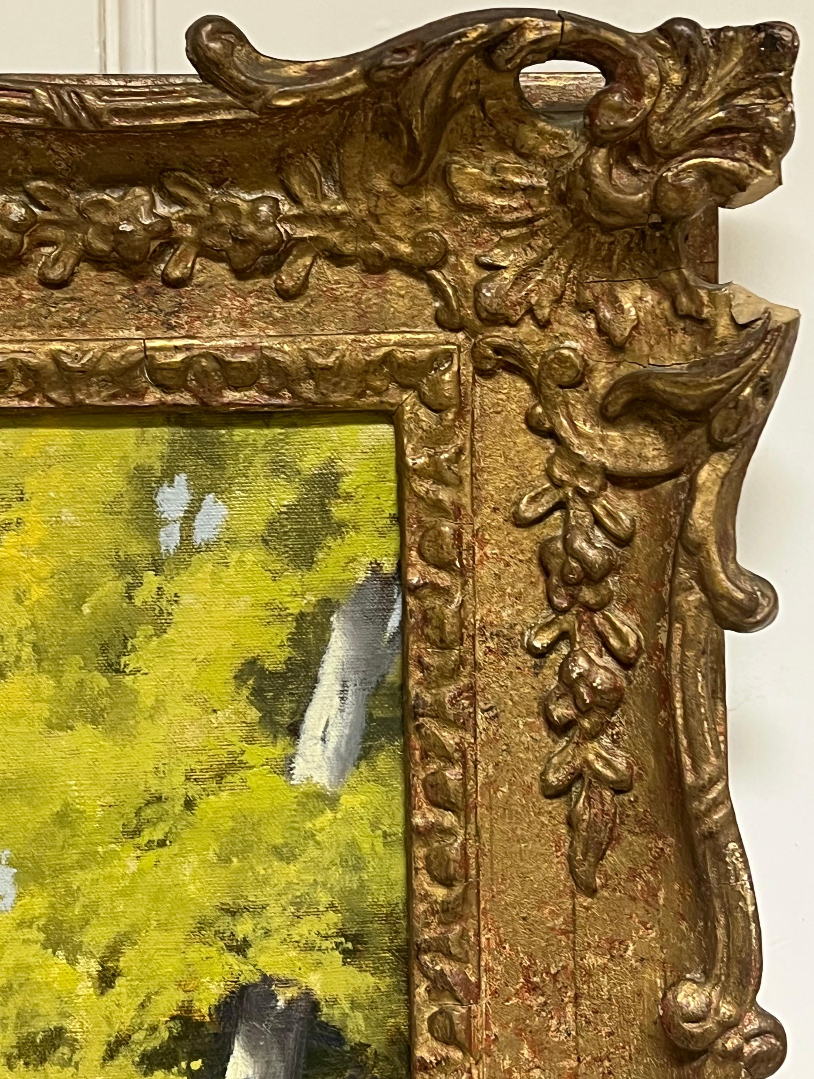 Large Mid 20th Century European Signed Oil Painting Golden Green Meadows im Angebot 7