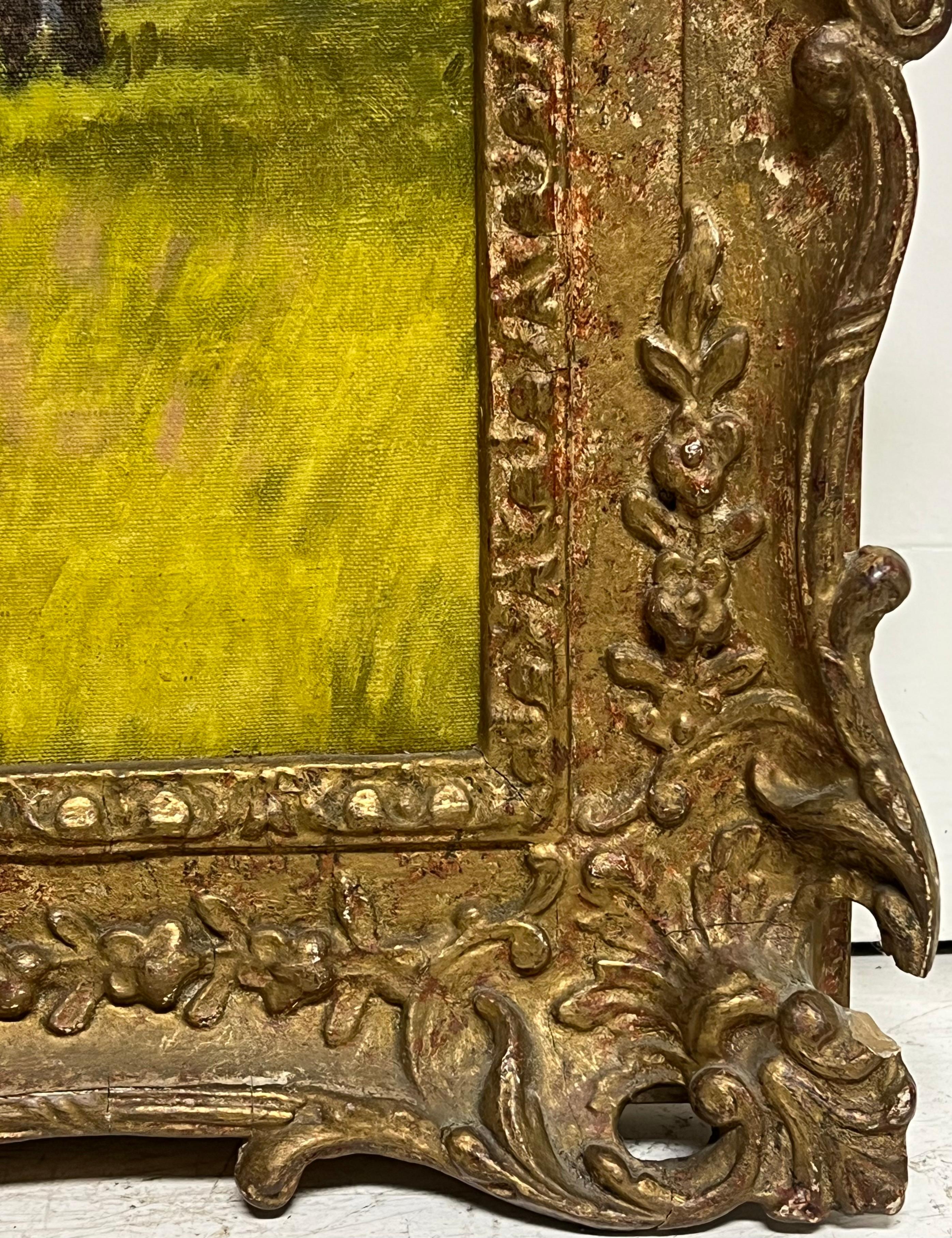 Large Mid 20th Century European Signed Oil Painting Golden Green Meadows im Angebot 8