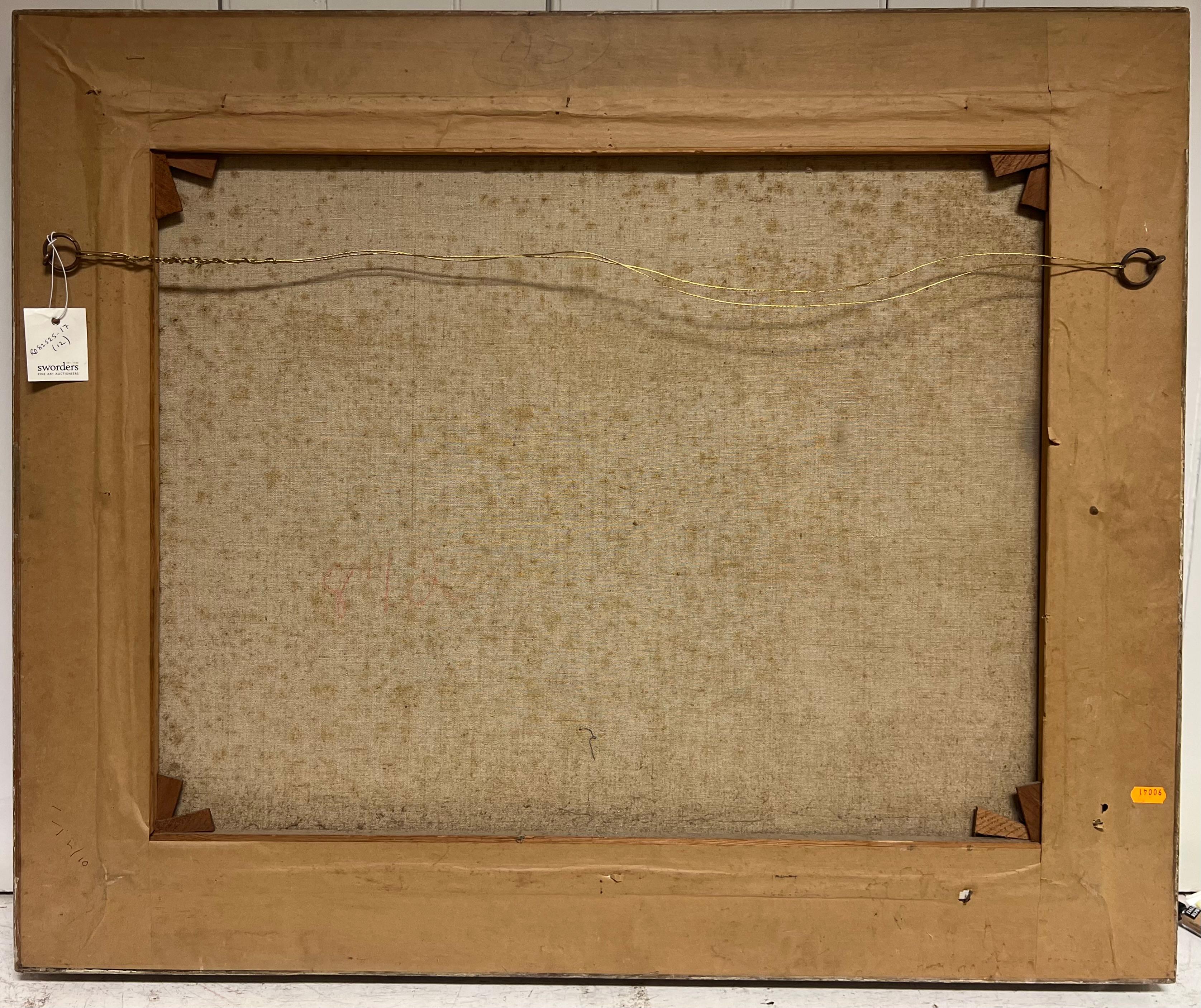 Large Mid 20th Century European Signed Oil Painting Golden Green Meadows im Angebot 9