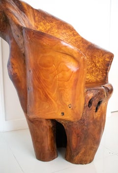 Continental Mid-Century 1960 Massive Sculptural Chair Carved Precious Burl Wood