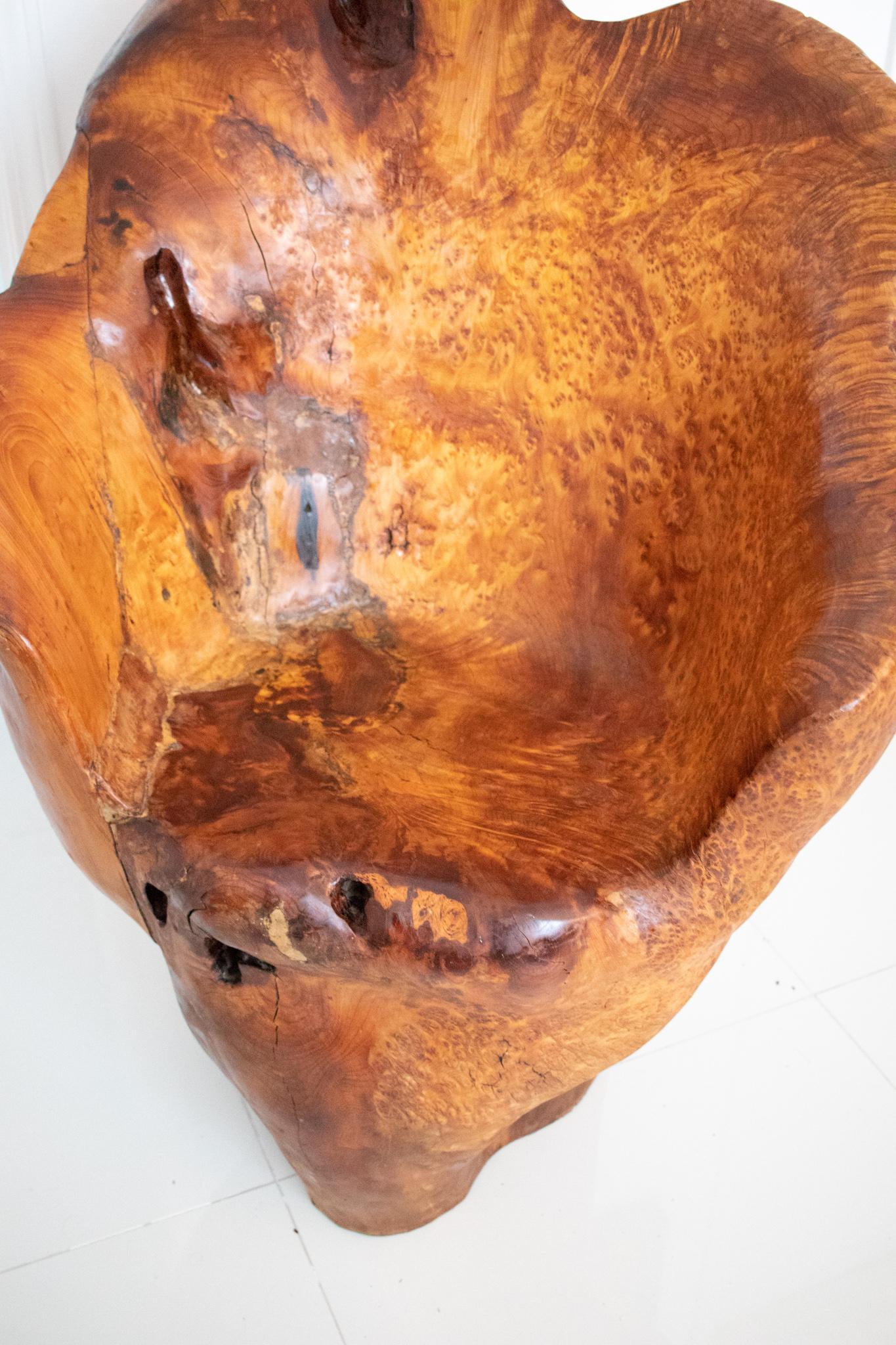 American Continental Mid-Century 1960 Massive Sculptural Chair Carved Precious Burl Wood For Sale