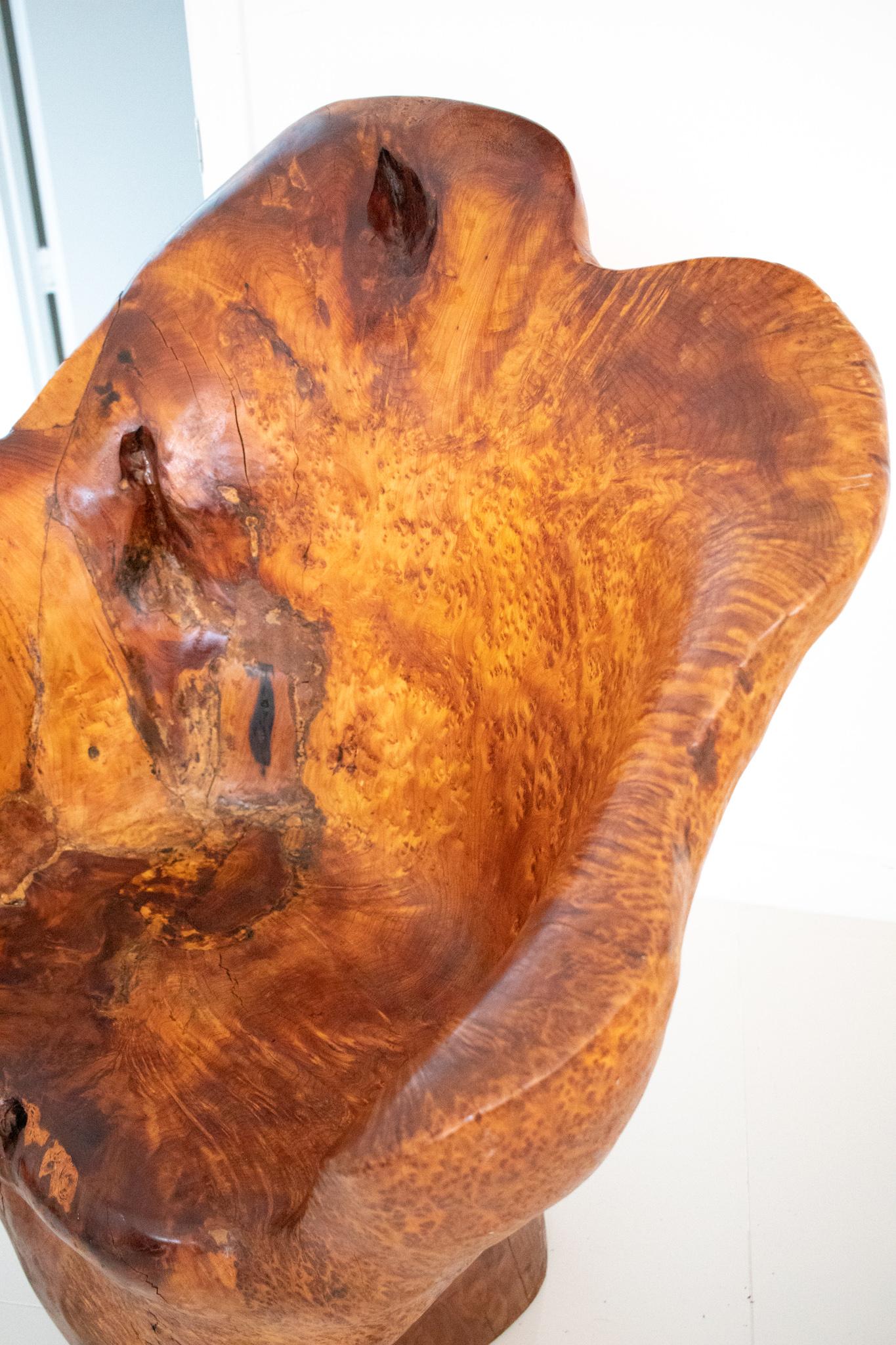 Continental Mid-Century 1960 Massive Sculptural Chair Carved Precious Burl Wood In Excellent Condition For Sale In Miami, FL