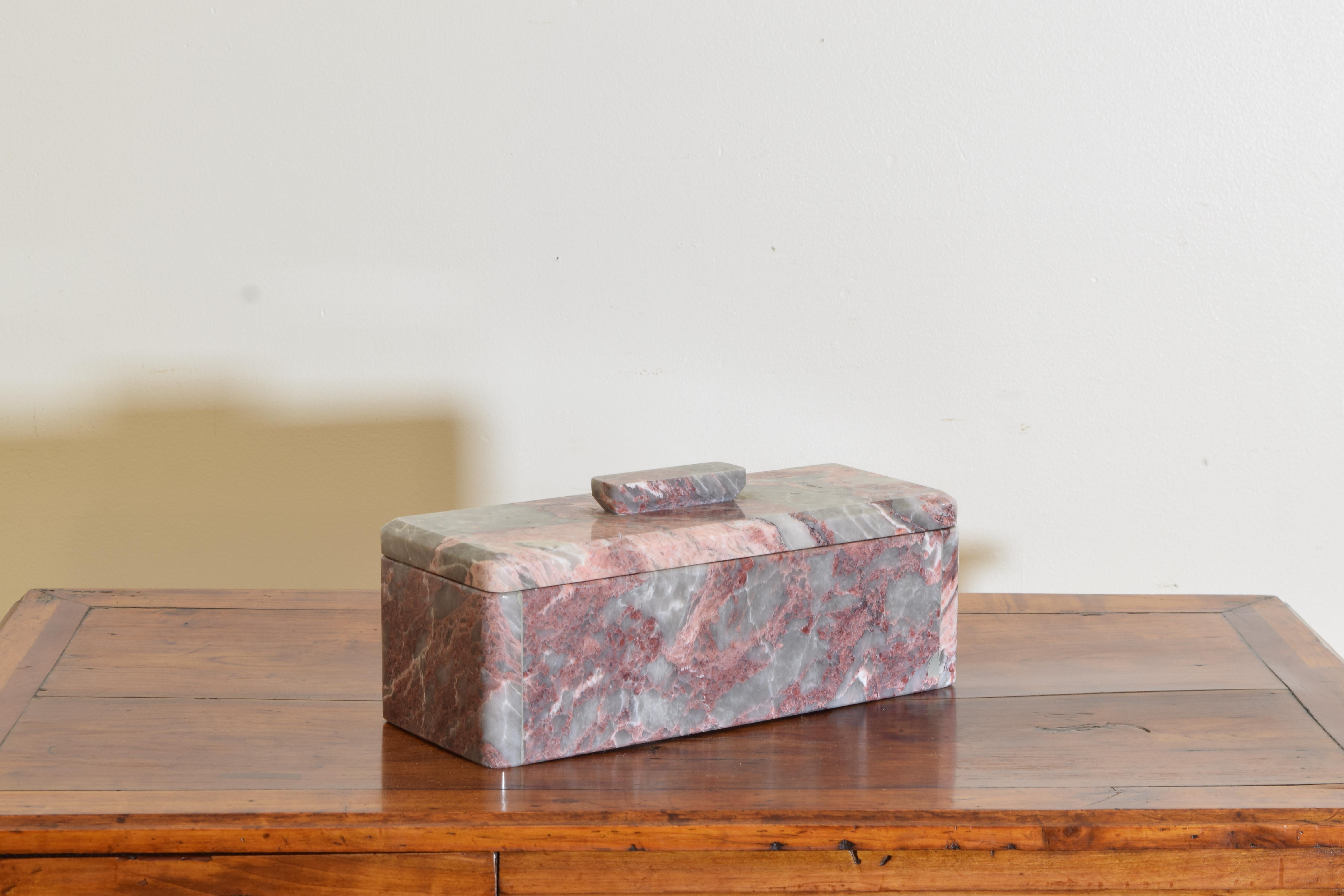 European Continental Mid-Century Grey and Rose Marble Lidded Box For Sale