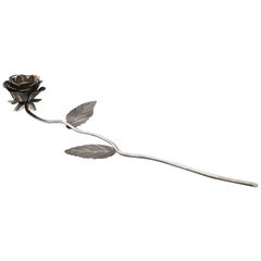 Continental Midcentury Higg Grade Silver Novelty Rose Stem Candleholder