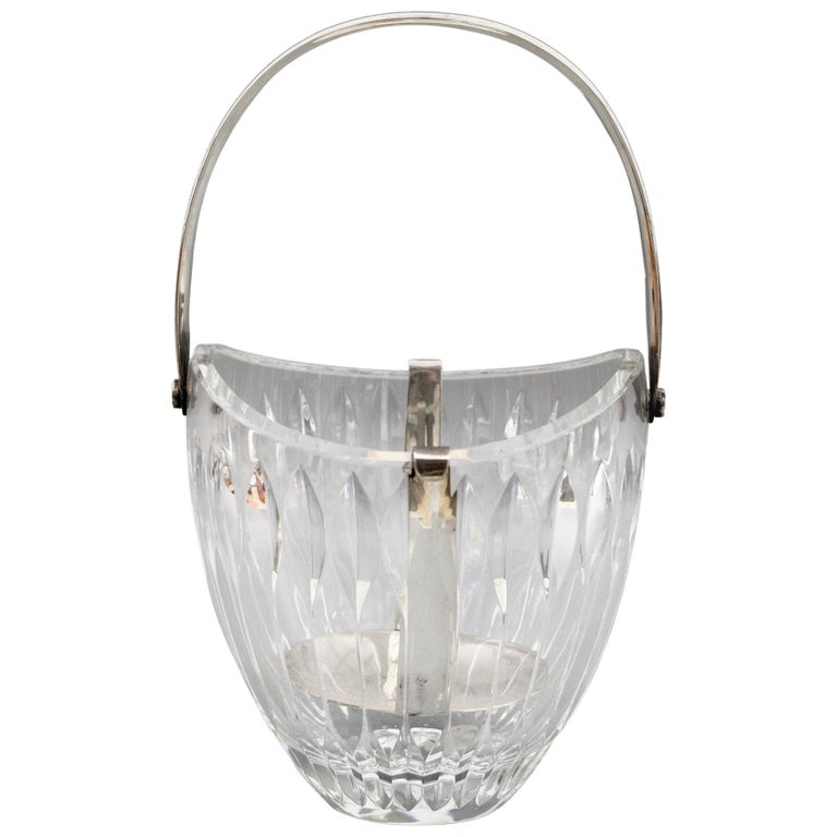 Continental Midcentury Silver Handled Cut Glass Ice Bucket at 1stDibs