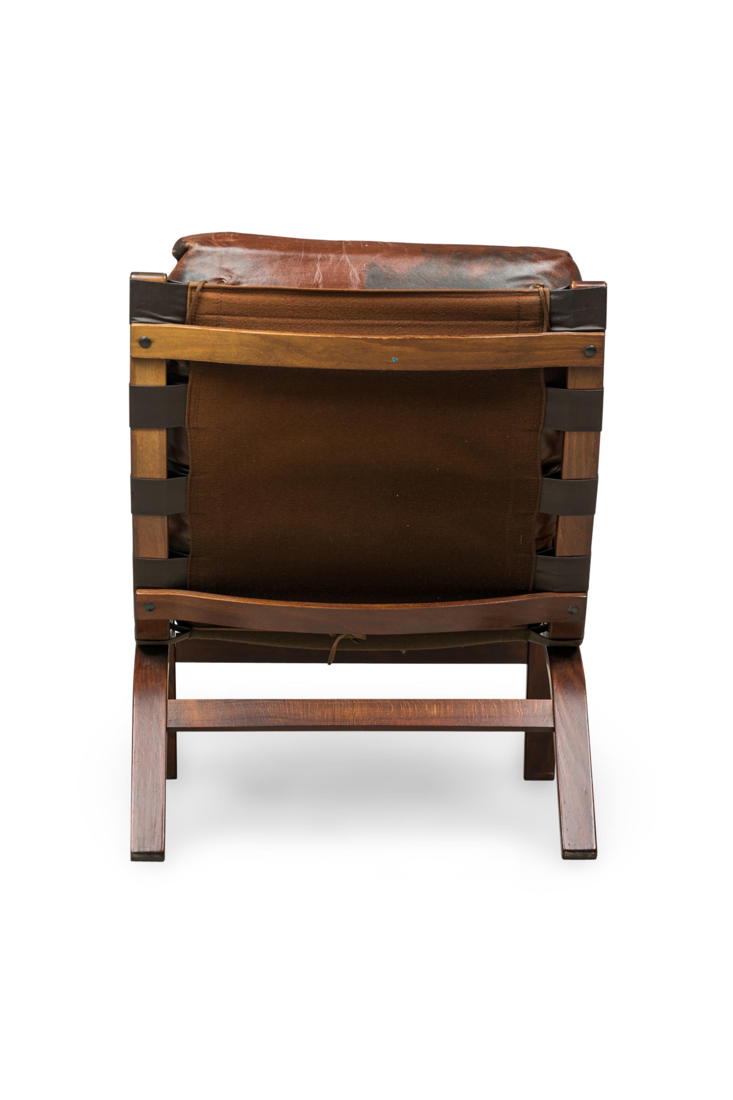 Plated Continental Mid-Century Style Tufted Leather Armchair For Sale