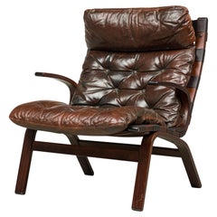 Continental Mid-Century Style Tufted Leather Armchair