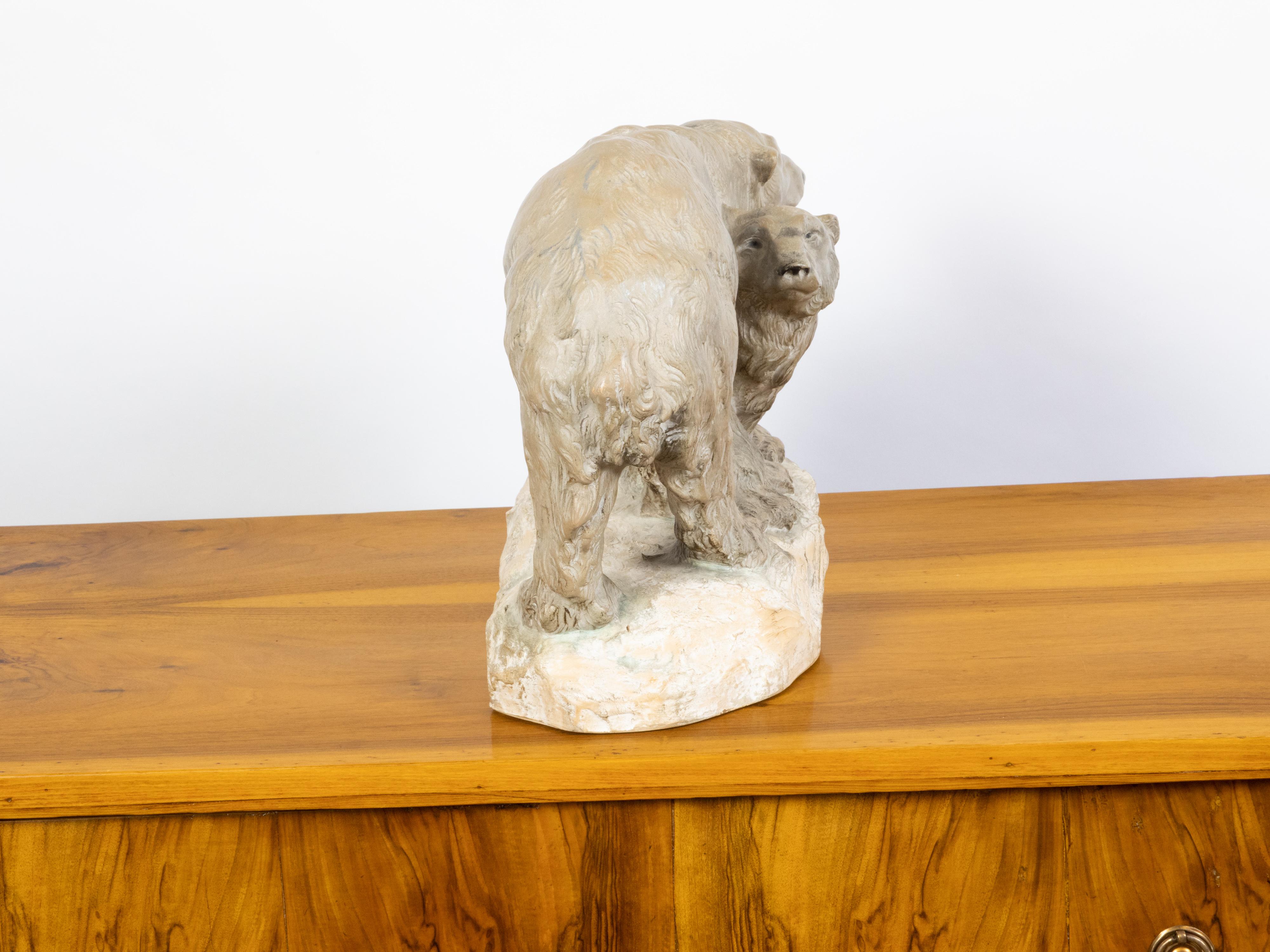 Continental Midcentury Terracotta Sculpture Depicting Two Bears on a Base For Sale 1