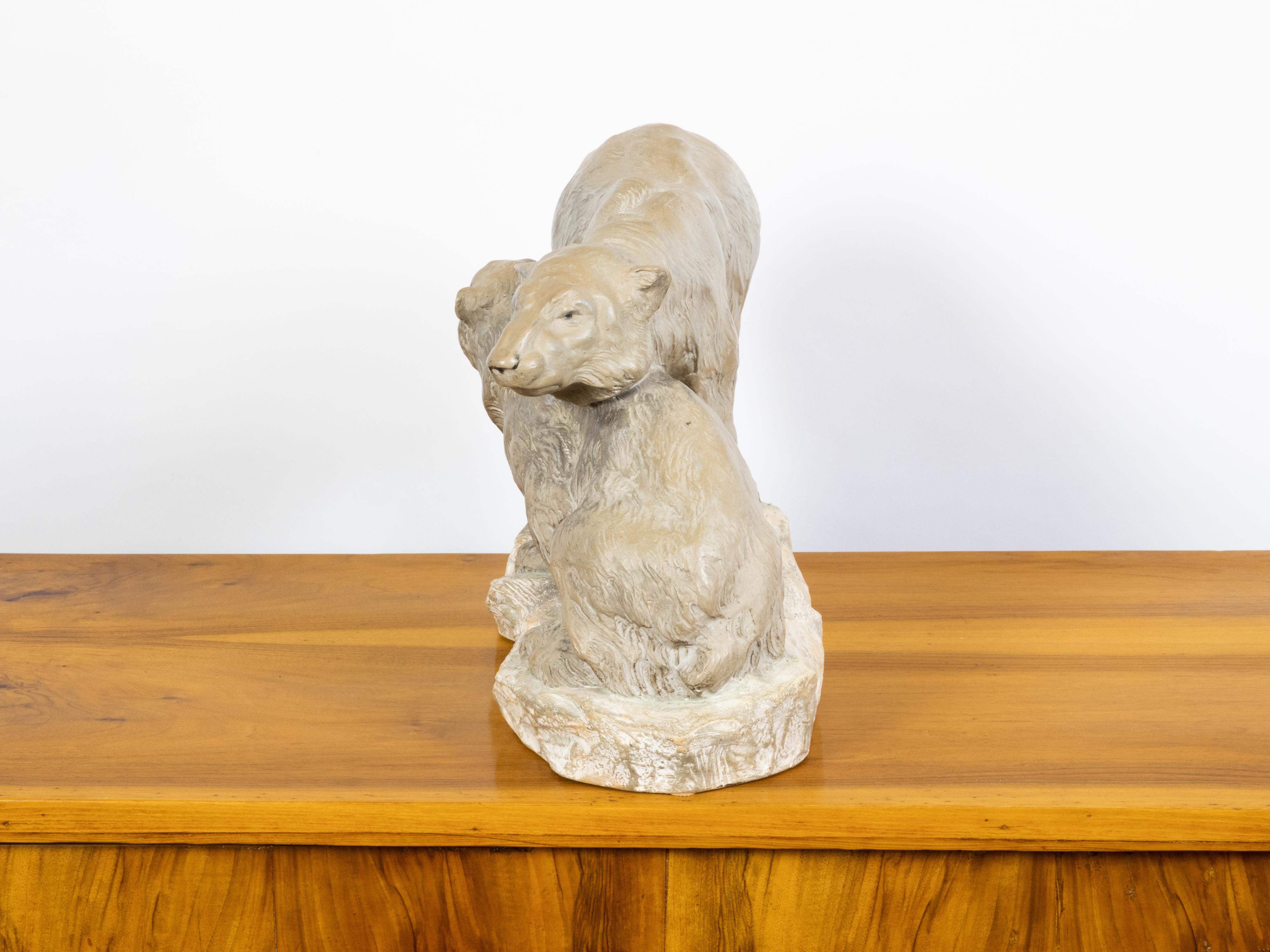 Continental Midcentury Terracotta Sculpture Depicting Two Bears on a Base For Sale 3