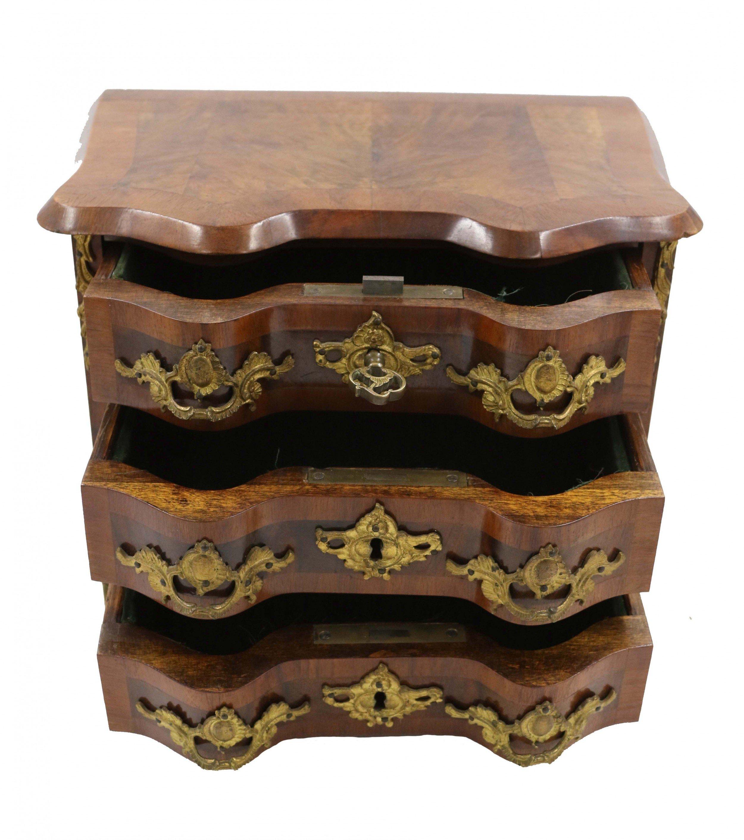 Continental Miniature Wooden Bombe Chest Jewelry Box For Sale 2
