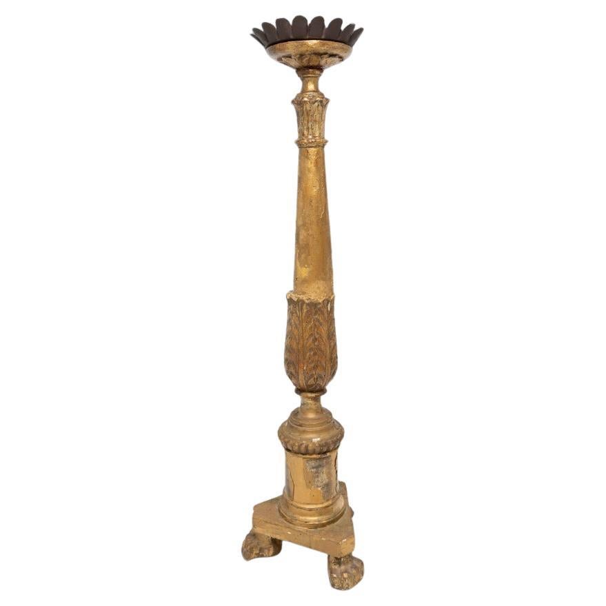 19th Century Continental Naïve Giltwood Pricket Candlestick, Baroque
